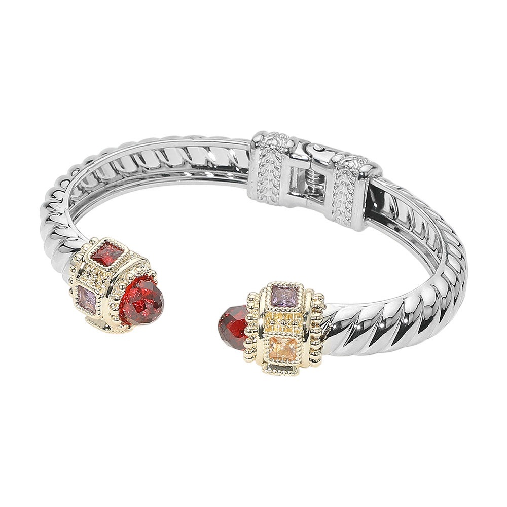 14K GP TWO TONE CUFF W/RED CABACHONS